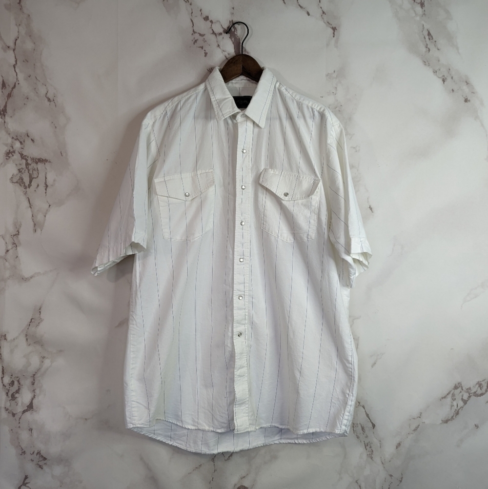 Vintage Roper Shirt Mens Snap Button White Short Sleeve Size XL Stripe …